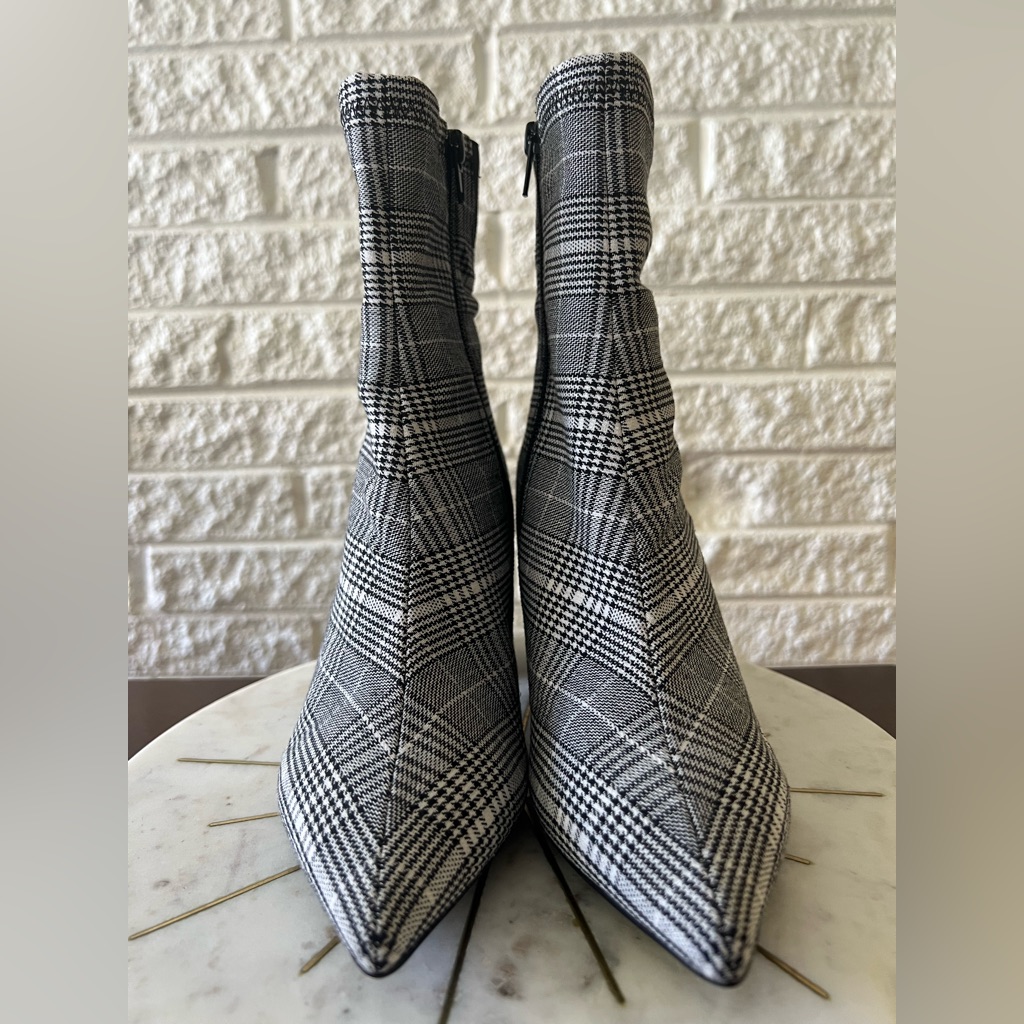 Women’s Jeffrey Campbell Sport Black And White Plaid Pointed Toe Booties.